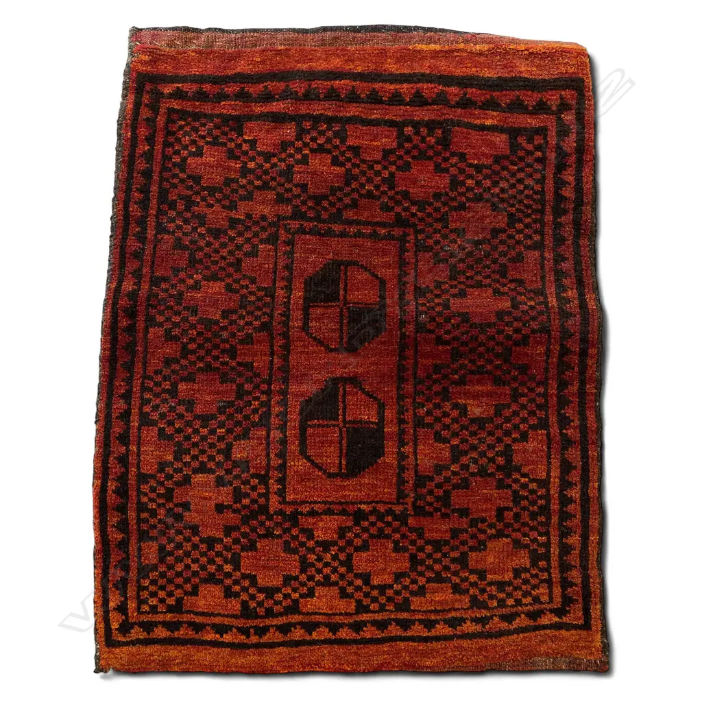 Cushion cover – wool, - flatweave/pile - Belouch - double gÃ¼l central panel - orange-red ground, 74.5 x 57.5cm Image 1++